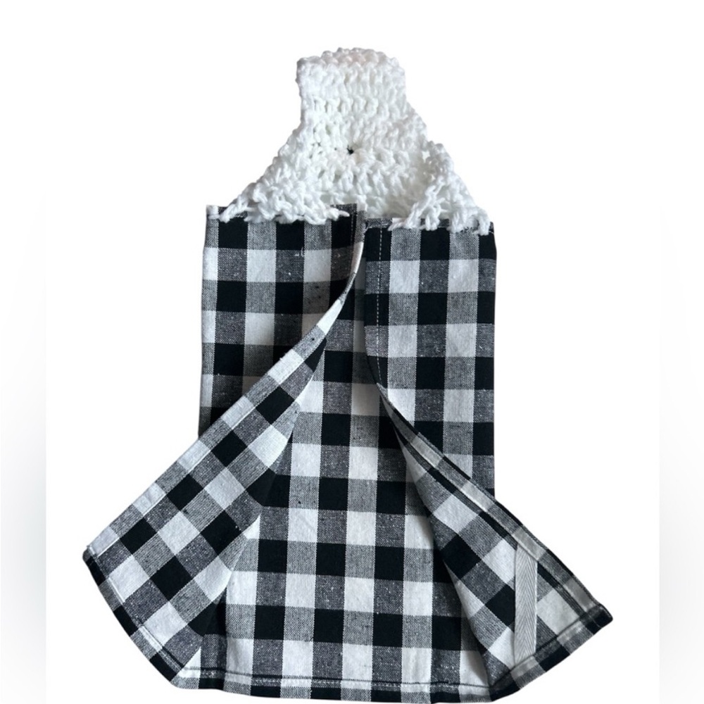 Hand Crafted Black Checkered Buffalo Plaid Hanging Kitchen Hand Towel - Picture 4 of 7